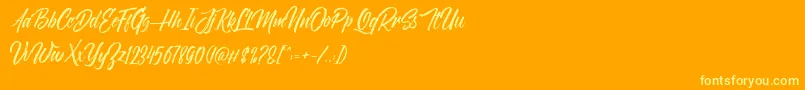 NovithaScriptDemo-Schriftart – Gelbe Schriften auf orangefarbenem Hintergrund