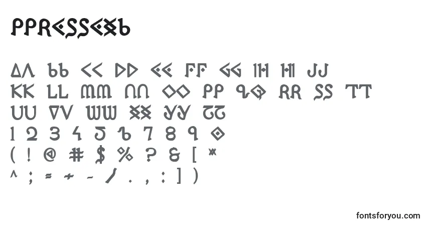 Czcionka Ppressexb – alfabet, cyfry, specjalne znaki
