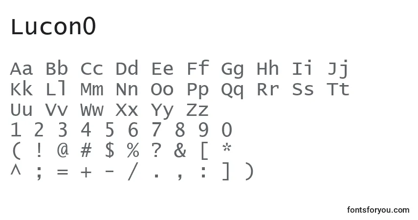 A fonte Lucon0 – alfabeto, números, caracteres especiais