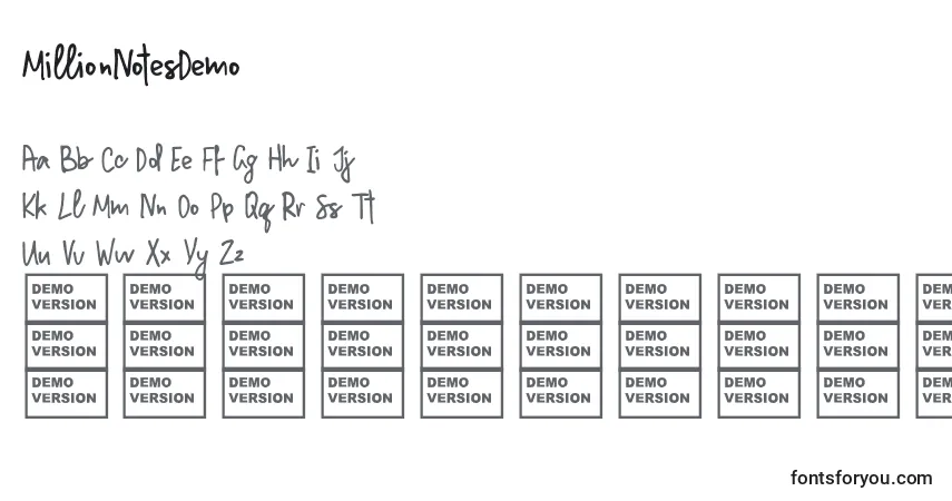 Schriftart MillionNotesDemo (49984) – Alphabet, Zahlen, spezielle Symbole