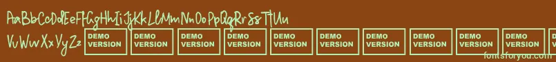フォントMillionNotesDemo – 緑色の文字が茶色の背景にあります。