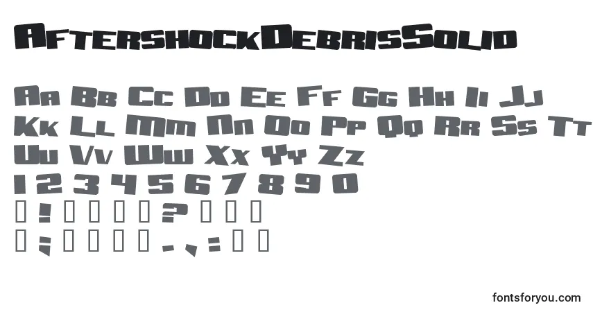 A fonte AftershockDebrisSolid – alfabeto, números, caracteres especiais
