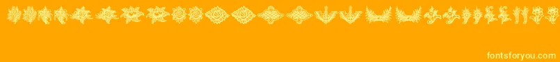 SchlussVignetten-Schriftart – Gelbe Schriften auf orangefarbenem Hintergrund