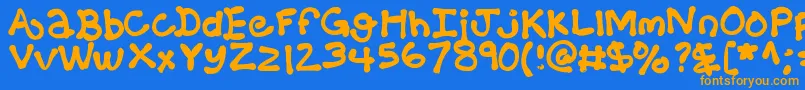 フォントKbballoonanimal – オレンジ色の文字が青い背景にあります。