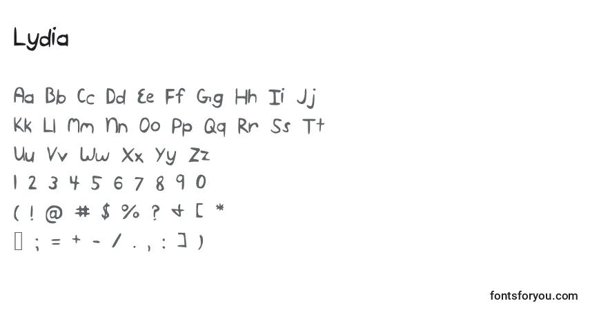characters of lydia font, letter of lydia font, alphabet of  lydia font