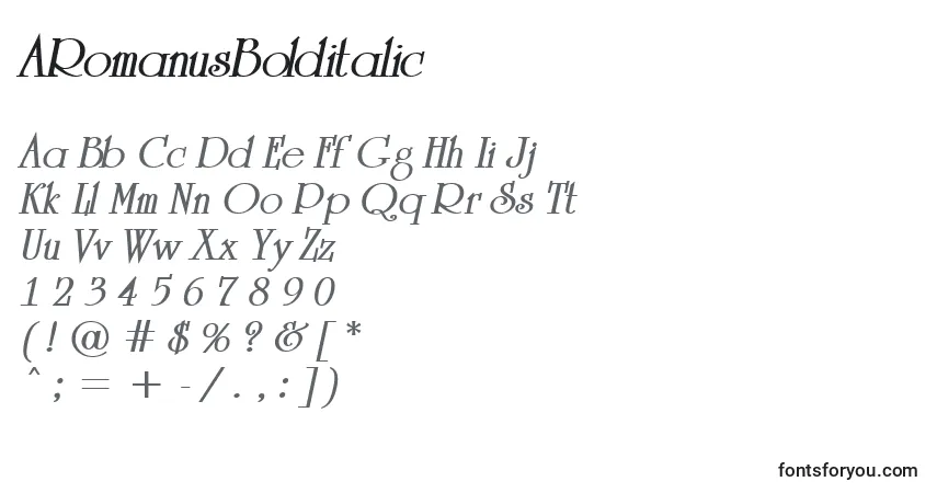 characters of aromanusbolditalic font, letter of aromanusbolditalic font, alphabet of  aromanusbolditalic font