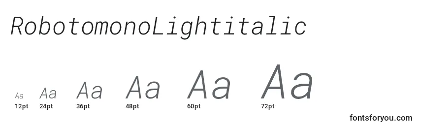sizes of robotomonolightitalic font, robotomonolightitalic sizes