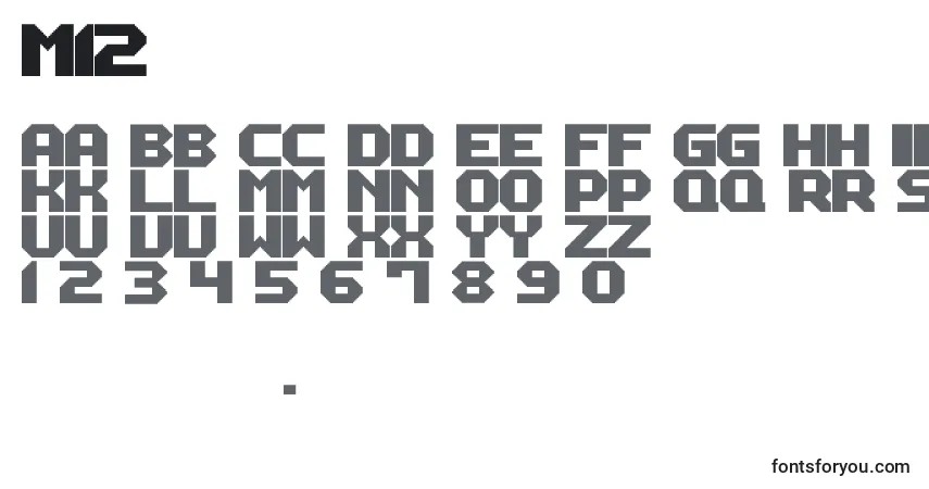 characters of m12 font, letter of m12 font, alphabet of  m12 font