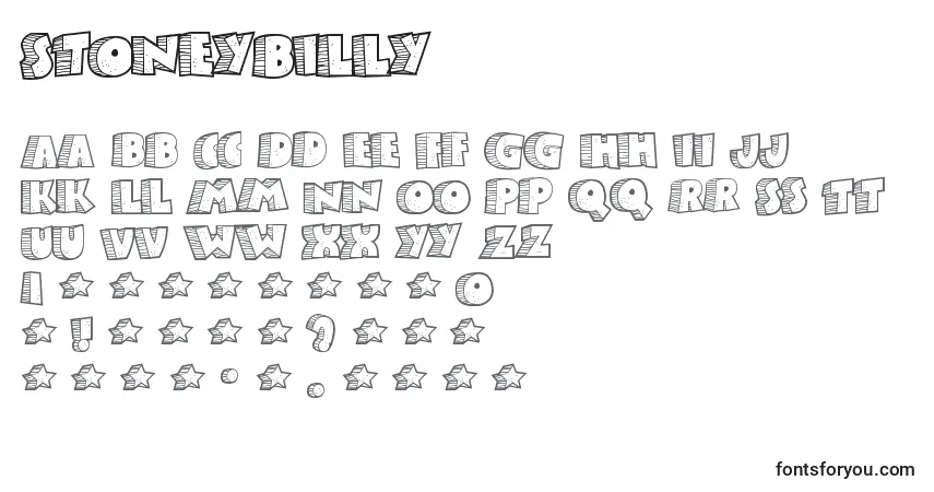 characters of stoneybilly font, letter of stoneybilly font, alphabet of  stoneybilly font