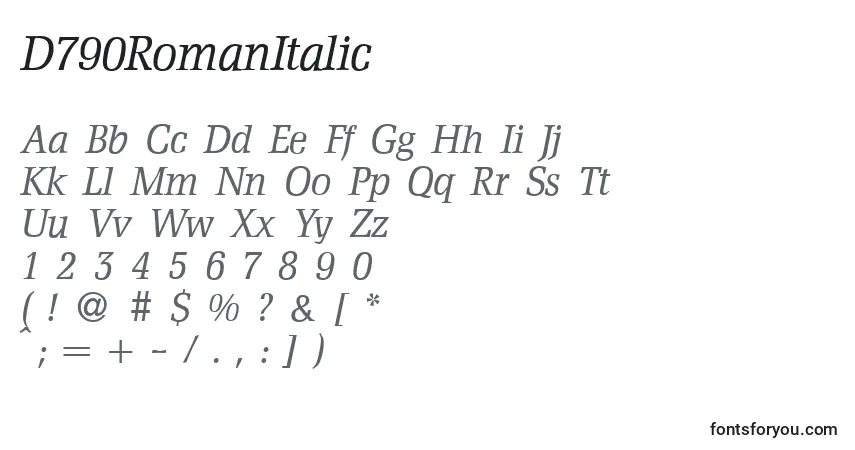 Schriftart D790RomanItalic – Alphabet, Zahlen, spezielle Symbole