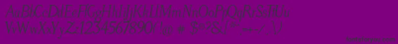 LitosScriptItalic-fontti – mustat fontit violetilla taustalla