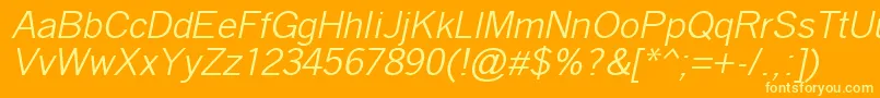 QuicktypeItalic-Schriftart – Gelbe Schriften auf orangefarbenem Hintergrund