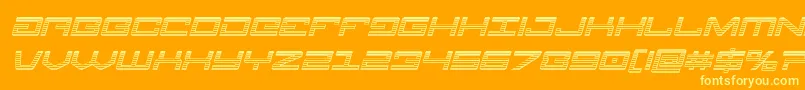 Legionchromeital-Schriftart – Gelbe Schriften auf orangefarbenem Hintergrund
