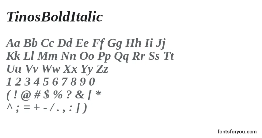 TinosBoldItalic-fontti – aakkoset, numerot, erikoismerkit