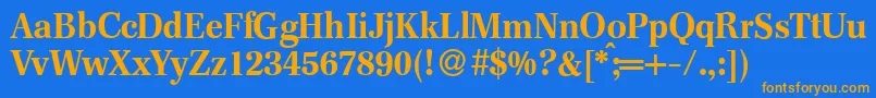 F820RomanBold Font – Orange Fonts on Blue Background
