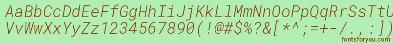 RobotomonoLightitalic Font – Brown Fonts on Green Background