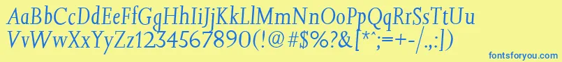 Czcionka JessicaserialLightItalic – niebieskie czcionki na żółtym tle