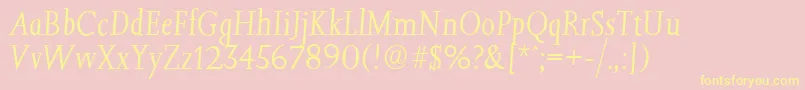 JessicaserialLightItalic-Schriftart – Gelbe Schriften auf rosa Hintergrund