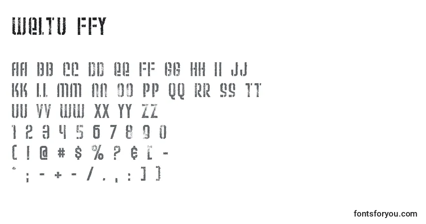 Schriftart Weltu ffy – Alphabet, Zahlen, spezielle Symbole