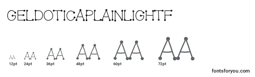 Размеры шрифта Geldoticaplainlightf