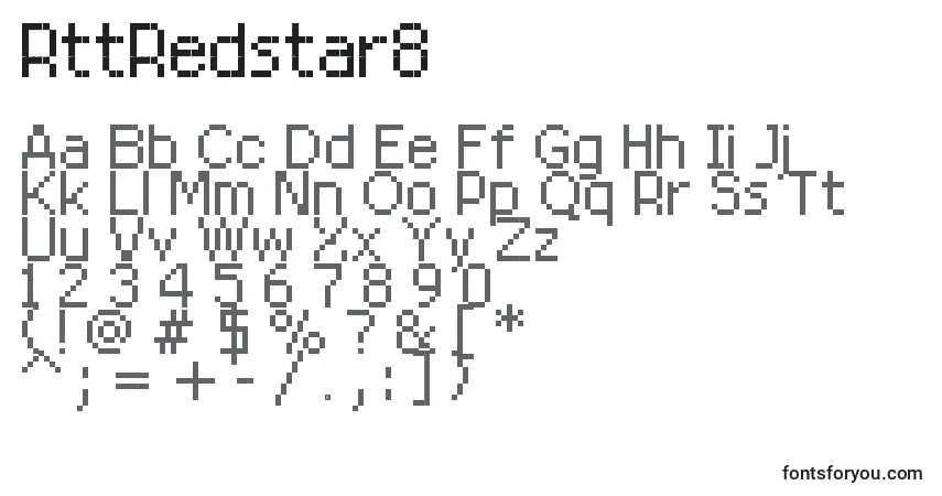 Czcionka RttRedstar8 – alfabet, cyfry, specjalne znaki