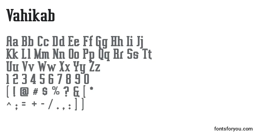 Czcionka Vahikab – alfabet, cyfry, specjalne znaki