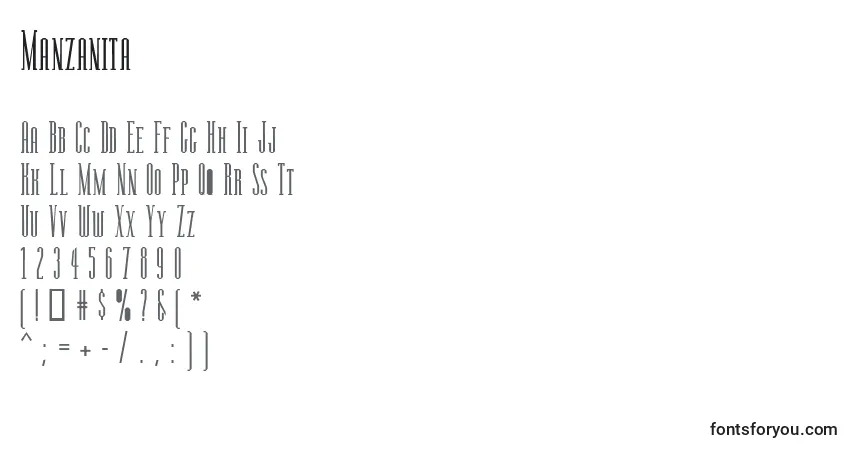 Шрифт Manzanita – алфавит, цифры, специальные символы