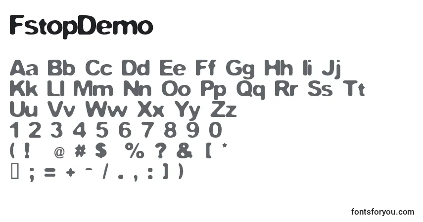 Czcionka FstopDemo – alfabet, cyfry, specjalne znaki