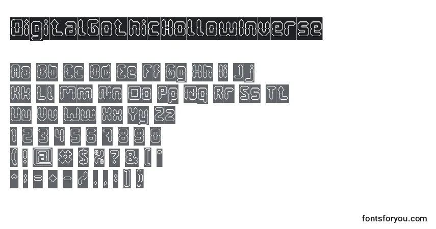 Czcionka DigitalGothicHollowInverse – alfabet, cyfry, specjalne znaki
