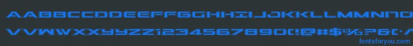 Outrideracad-Schriftart – Blaue Schriften auf schwarzem Hintergrund