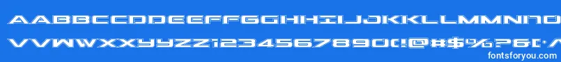 Outrideracad-Schriftart – Weiße Schriften auf blauem Hintergrund