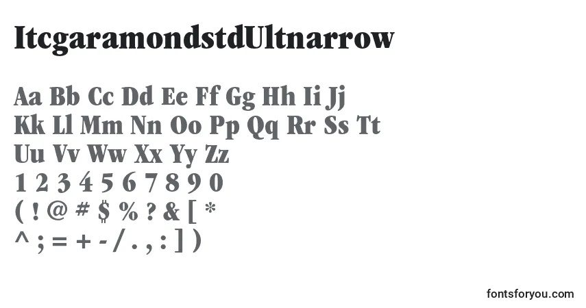 A fonte ItcgaramondstdUltnarrow – alfabeto, números, caracteres especiais