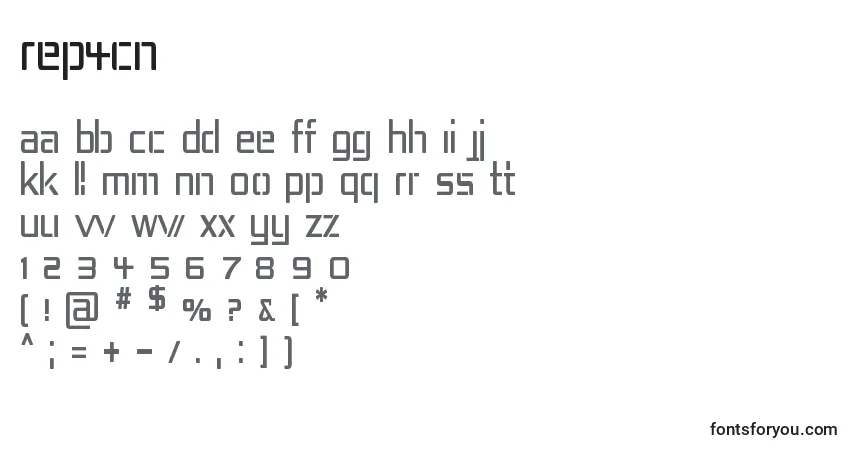 Rep4cn-fontti – aakkoset, numerot, erikoismerkit