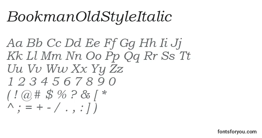 Шрифт BookmanOldStyleItalic – алфавит, цифры, специальные символы