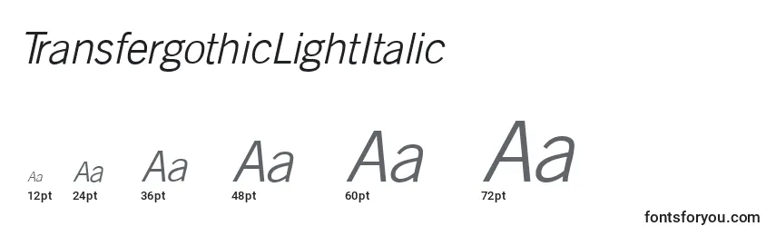 Размеры шрифта TransfergothicLightItalic