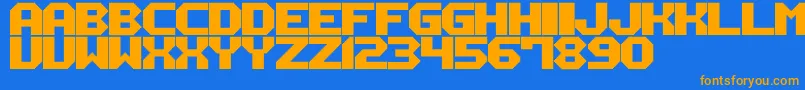 フォントM12 – オレンジ色の文字が青い背景にあります。