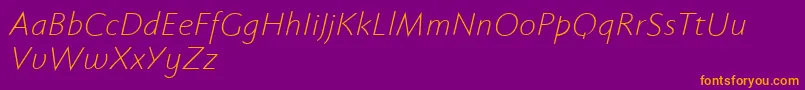 Fabersanspro46reduced-Schriftart – Orangefarbene Schriften auf violettem Hintergrund