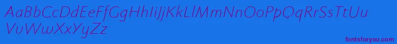 Fabersanspro46reduced-Schriftart – Violette Schriften auf blauem Hintergrund