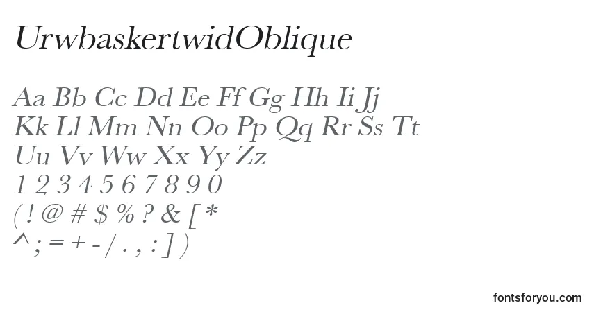 Czcionka UrwbaskertwidOblique – alfabet, cyfry, specjalne znaki