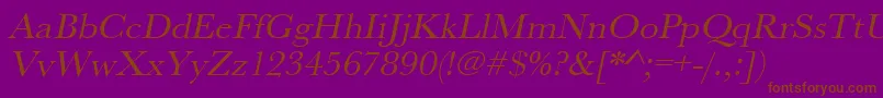 UrwbaskertwidOblique-Schriftart – Braune Schriften auf violettem Hintergrund