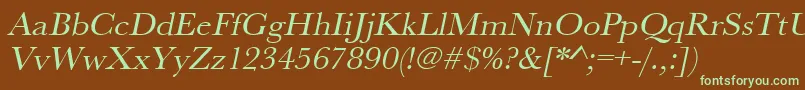 UrwbaskertwidOblique-fontti – vihreät fontit ruskealla taustalla
