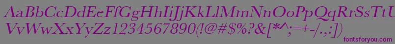 フォントUrwbaskertwidOblique – 紫色のフォント、灰色の背景