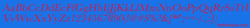 UrwbaskertwidOblique-Schriftart – Rote Schriften auf blauem Hintergrund