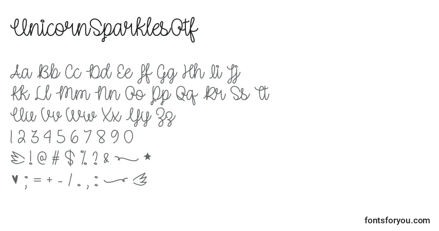 Czcionka UnicornSparklesOtf – alfabet, cyfry, specjalne znaki