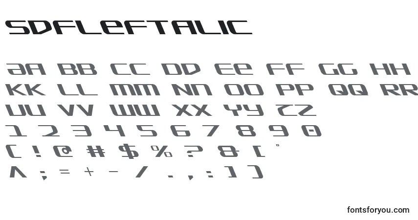 Schriftart SdfLeftalic – Alphabet, Zahlen, spezielle Symbole