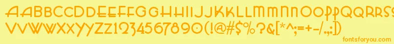 フォントHffZeldomZen – オレンジの文字が黄色の背景にあります。