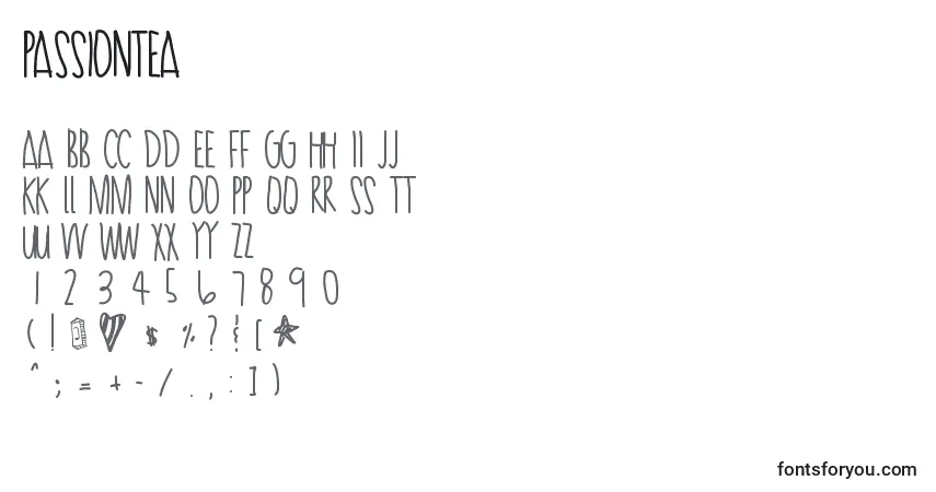 Czcionka Passiontea – alfabet, cyfry, specjalne znaki