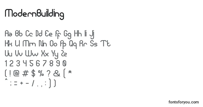 Czcionka ModernBuilding – alfabet, cyfry, specjalne znaki