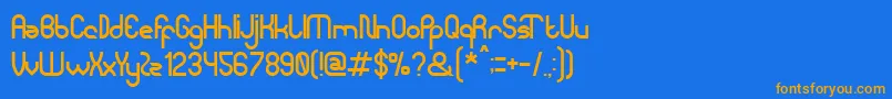 フォントModernBuilding – オレンジ色の文字が青い背景にあります。