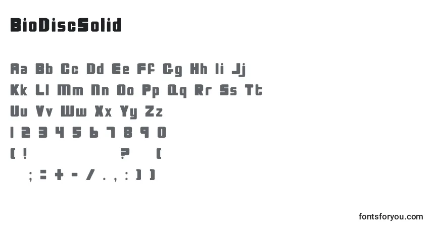 A fonte BioDiscSolid – alfabeto, números, caracteres especiais